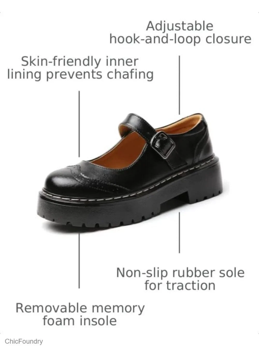 Non Slip Mary Jane Flats Women Chunky Heel Memory Foam Oxford Shoes